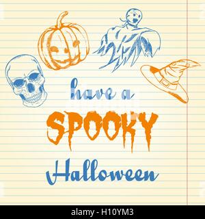 Halloween doodle - zucca, ghost, cappello e il cranio Illustrazione Vettoriale