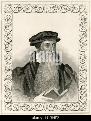 Antique c1850 incisione, John Knox. John Knox (1513-1572) era un ministro scozzese, teologo e scrittore che era un leader della riforma ed è considerato il fondatore della Chiesa Presbiteriana di Scozia. Fonte: incisione originale. Foto Stock