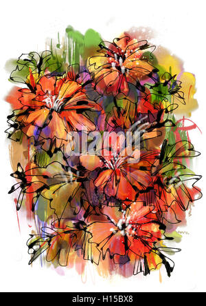 La pittura di coloratissimi fiori astratti con stile acquerello Foto Stock