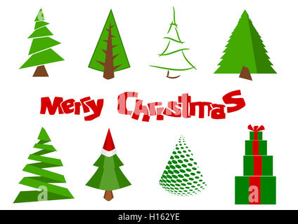 Illustrazione di diversi alberi di Natale su bianco Foto Stock
