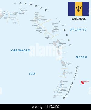 Piccole Antille su visualizza la mappa con le Barbados Illustrazione Vettoriale