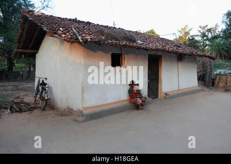 Casa tribali, tribù muria, erdku village, chattisgarh, India Foto Stock