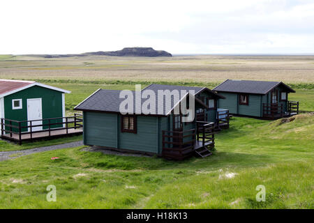 Turismo estivo Campeggio chalet alloggio nel sud dell'Islanda Foto Stock