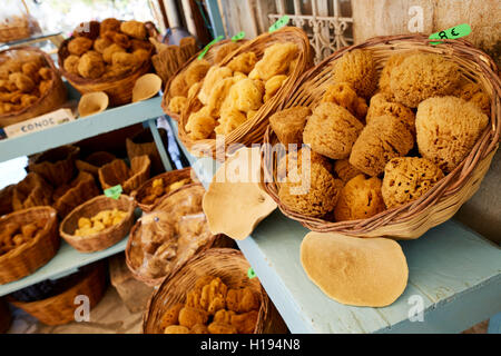 Negozio di vendita di spugne, Symi Rhodes Foto Stock