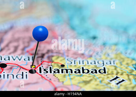 Islamabad imperniata su una mappa del Pakistan Foto Stock