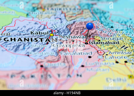Islamabad imperniata su una mappa del Pakistan Foto Stock