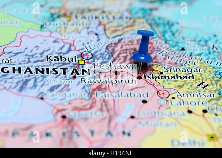Islamabad imperniata su una mappa del Pakistan Foto Stock