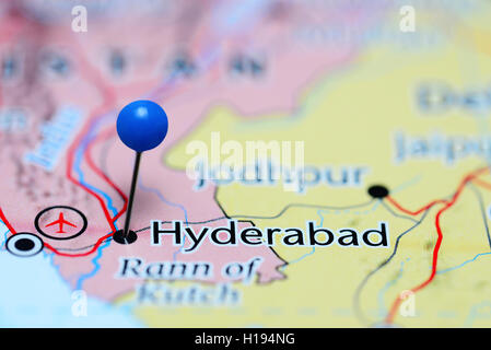 Hyderabad imperniata su una mappa del Pakistan Foto Stock