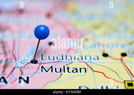 Multan imperniata su una mappa del Pakistan Foto Stock