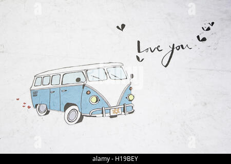 Amore hippie van dipinta la decorazione parietale Foto Stock