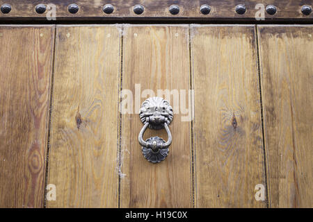 Lion ferro antica porta di legno, Costruzione Foto Stock