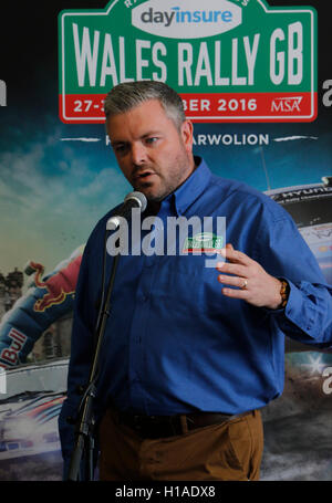 Llyn Brenig Visitor Centre, Cerrigydrudion, Galles. Il 22 settembre, 2016. Rally Galles GB Media Day. Ian Campbell, Cancelliere del corso per questo anno di rally. Credito: Azione Sport Plus/Alamy Live News Foto Stock