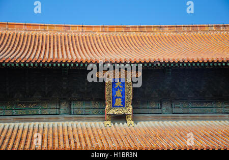 I caratteri cinesi, da cheng dian, che è il nome della sala all'interno del Tempio di Confucio di Qufu in Cina Shandong Foto Stock