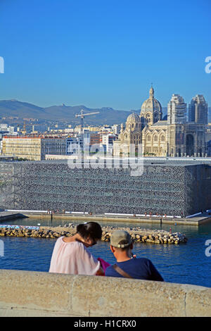 Vista aerea sul museo Mucem Marsiglia Francia Foto Stock