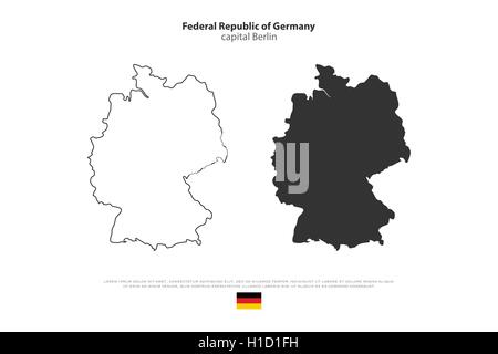 Repubblica federale di Germania mappa outline e Gazzetta icona bandiera isolati su sfondo bianco. vettore politico tedesco mappe illust Illustrazione Vettoriale