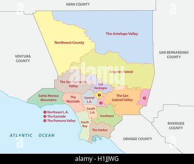 Los Angeles County regioni mappa Illustrazione Vettoriale