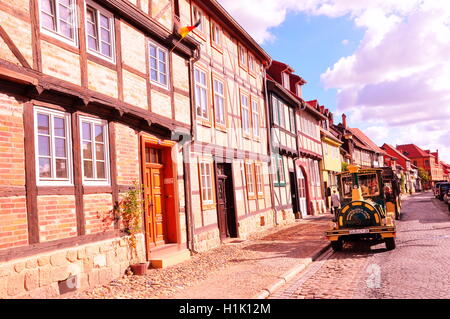 Fachwerkhaeuser, Romanik, Quedlinburg, UNESCO-Welterbe, Sachsen-Anhalt, Deutschland Foto Stock