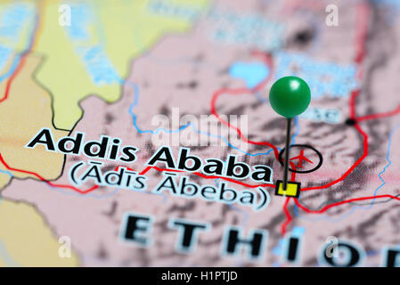 Addis Abeba imperniata su una mappa di Etiopia Foto Stock