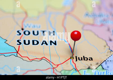 Juba imperniata su una mappa del sud Sudan Foto Stock