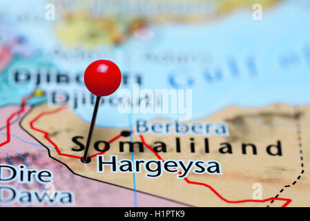 Hargeysa imperniata su una mappa della Somalia Foto Stock