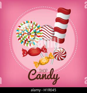 Diversi dolci caramelle e lecca-lecca design Illustrazione Vettoriale