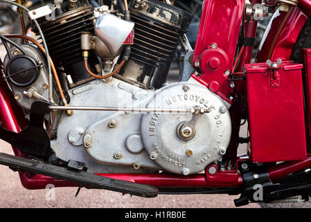 1924 500cc Scout indiano motore del motociclo. Classic American Motorcycle a Banbury VMCC Esegui. Oxfordshire, Inghilterra. Foto Stock