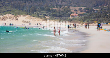 Tarifa, Costa de la Luz, la provincia di Cadiz Cadice Andalusia. Spiaggia di scena a Punta Paloma Foto Stock