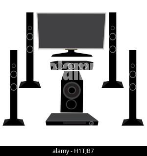 Set HI-FI elettrodomestici TV e apparecchiature audio 5.1 isolato su un fondo bianco, illustrazione Illustrazione Vettoriale