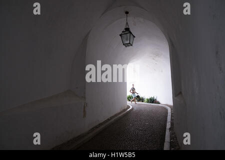 I turisti di visitare il palazzo di Pena, un sito del Patrimonio Mondiale, Sintra, Portogallo. Palazzo di Pena, un sito del Patrimonio Mondiale, Sintra, Portogallo. Foto Stock