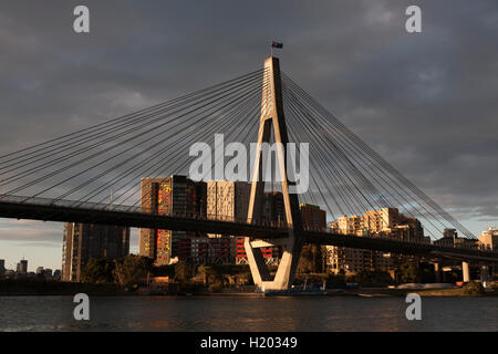 Nel tardo pomeriggio la luce sul ponte di Anzac Pyrmont Sydney New South Wales AUSTRALIA Foto Stock