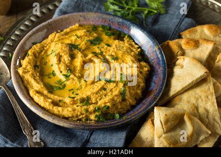 In casa di zucca greco hummus con Pita Chips Foto Stock