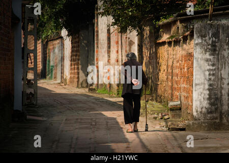 ASIA, Vietnam, Superiore Red River, Ha Tay provincia, Duong Lam, back street con la donna in nero Foto Stock