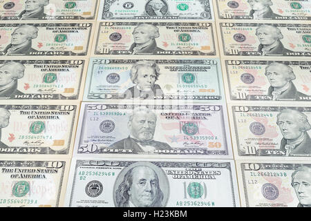 Varie US Dollar Bills, 10, 20, 50 dollari Foto Stock