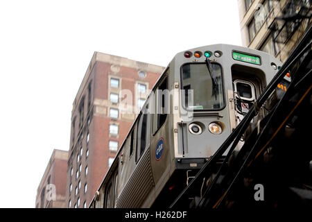 La linea verde L treno in loop, Chicago, IL Foto Stock