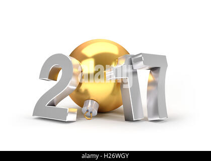 Nuovo anno 2017 Tipo con oro una palla di Natale - 3D illustrazione Foto Stock
