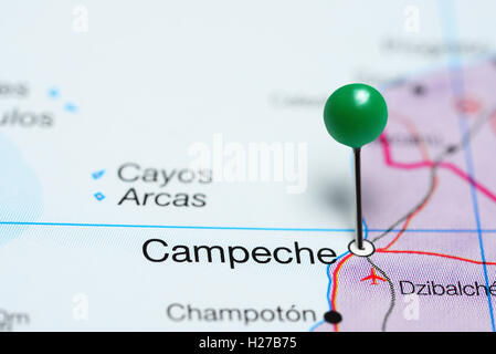 Campeche imperniata su una mappa del Messico Foto Stock