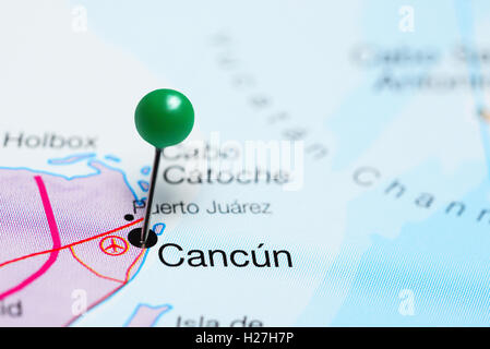 Cancun imperniata su una mappa del Messico Foto Stock