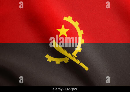 Nazionale angolana bandiera ufficiale. Africa simbolo patriottico, banner, elemento dello sfondo. Bandiera dell'Angola sventolare nel vento, testurizzata Foto Stock