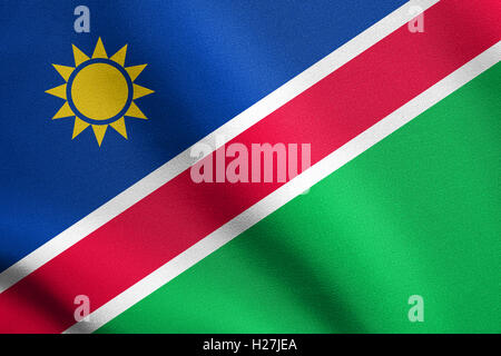 Nazionale della Namibia bandiera ufficiale. Africa simbolo patriottico, banner, elemento dello sfondo. Bandiera della Namibia sventolare nel vento Foto Stock