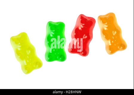 Gummy bears isolati su sfondo bianco Foto Stock