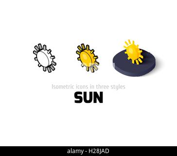 Sun icona in stile differente Illustrazione Vettoriale