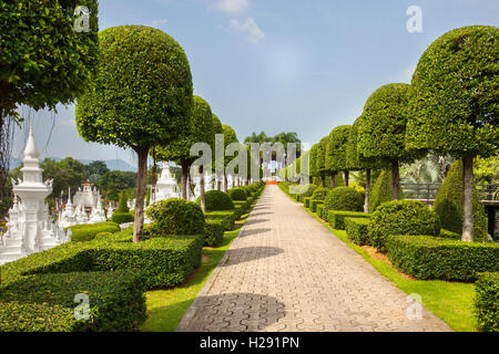 Il francese topiaria da percorso di giardino & passeggiata di Suan Nong Nooch o NongNooch Tropical Botanical Garden Resort, Chon Buri, Pattaya, Thailandia, Asia Foto Stock