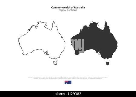 Commonwealth of Australia mappa isolato e bandiera ufficiale icone. vettore politico australiano continente mappa. Aussie divieto geografico Illustrazione Vettoriale