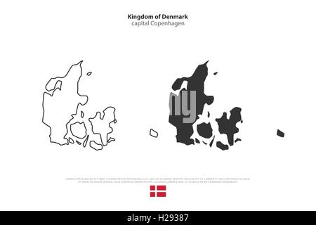 Regno di Danimarca mappa isolato e bandiera ufficiale icone. vettore politico danese mappe simbolo. Paese nordico banner geografica t Illustrazione Vettoriale