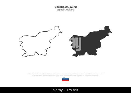 Repubblica di Slovenia mappa isolato e bandiera ufficiale icone. vettore politico sloveno di mappe su sfondo bianco. Paese europeo Illustrazione Vettoriale