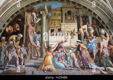 Roma. L'Italia. Affresco (1514-1517) l'Incendio di Borgo, Hall dell'Incendio di Borgo, Musei Vaticani. Foto Stock