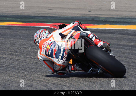 Alcaniz, Spagna. 25 Settembre, 2016. Marc Marquez della Spagna e del Repsol Honda Team corse la sua bici durante la gara a Motorland Aragon circuito su Settembre 25, 2016 a Alcaniz, Spagna. Credito: marco iorio/Alamy Live News Foto Stock