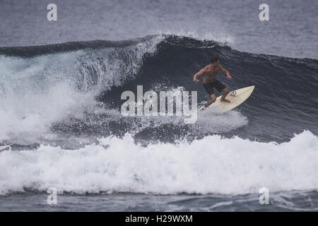 Denpasar, Bali, Indonesia. 24Sep, 2016. BALI, Indonesia - 24 settembre : un surfista a Keramas sulla spiaggia di Settembre 24, 2016 a Bali, Indonesia. Bali è una destinazione turistica popolare, che ha visto un significativo aumento di turisti sin dagli anni ottanta. È rinomato per il suo altamente sviluppato arti, tra cui la tradizionale e danza moderna, scultura, pittura, pelle, lavorazione dei metalli e la musica. L'Indonesian International Film Festival si tiene ogni anno a Bali. © Sijori Immagini/ZUMA filo/Alamy Live News Foto Stock