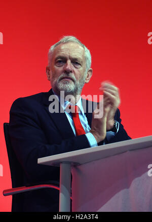 Liverpool, Regno Unito. 26 Settembre, 2016. Jeremy Corbyn, Labour Party Conference, Liverpool. Credito: Della Batchelor/Alamy Live News Foto Stock