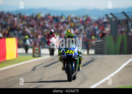 Alcaniz, Spagna. Xxv Sep, 2016. #46 Valentino Rossi (ITA) Movistar Yamaha MotoGP. Movistar Gran Premio di Aragon della Moto GP. Il circuito Motorland, Alcaniz. Il giorno della gara. Credito: Jose Breton/Pacific Press/Alamy Live News Foto Stock